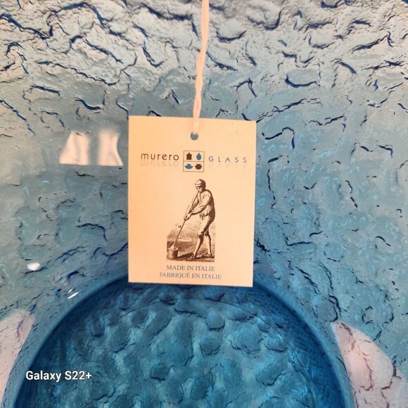 Murero Glass Empoli Italy Decorative Bowl Hand Blown Recycled glass Aqua Blue Te - Picture 2 of 11